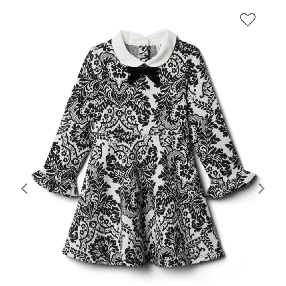 Janie and Jack black and white damask paisley Peter Pan collar bow accent dress